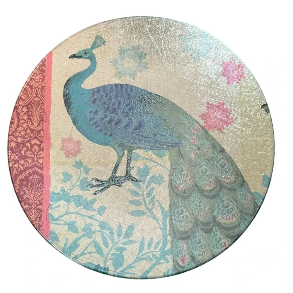 Pier 1 Peacock‎ Appetizer Plates Set 4 Glass Foil Boho Dessert 6 Inch